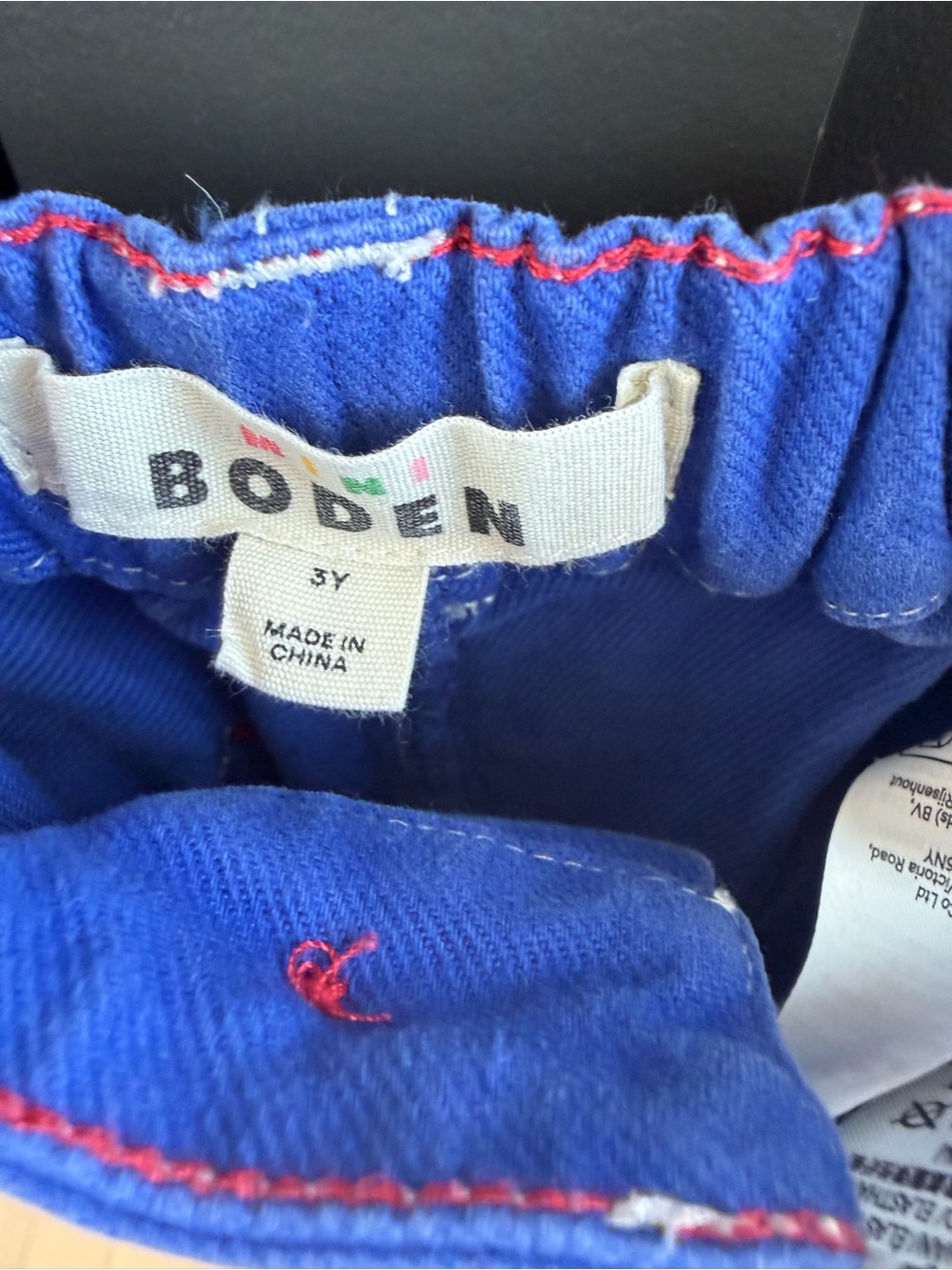 Mini Boden Royal Blue Cotton Girls' Shorts with Red Stitching 3 - Picture 7 of 7